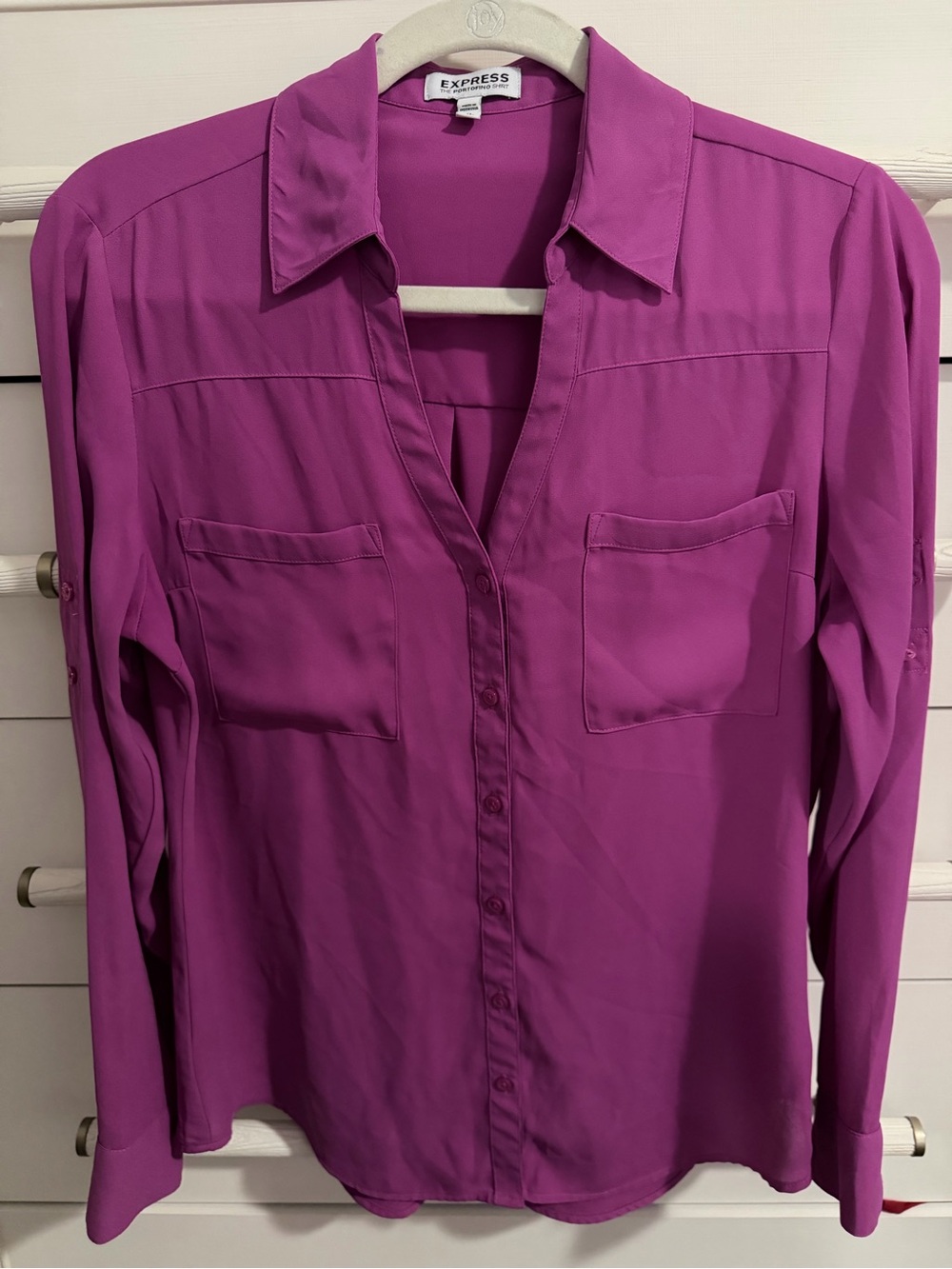 Express Women's Magenta Button-Front Shirt